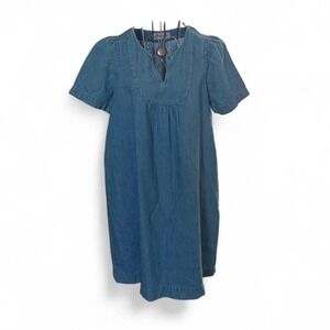 Madewell Women's Chambray Denim Dress S Short Sleeve V-Neck Casual Classic